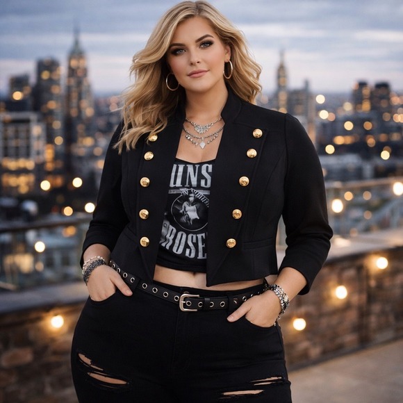 torrid Jackets & Blazers - Torrid Military Ponte Cropped Blazer Womens Size 1 Black Gold Button Jacket  1X